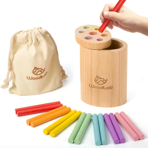 Woodtoe Juguetes Montessori Sticks para niños de 1 a 3 años, juguetes de 18 meses, juguetes de aprendizaje de clasificación de 7 colores para niños