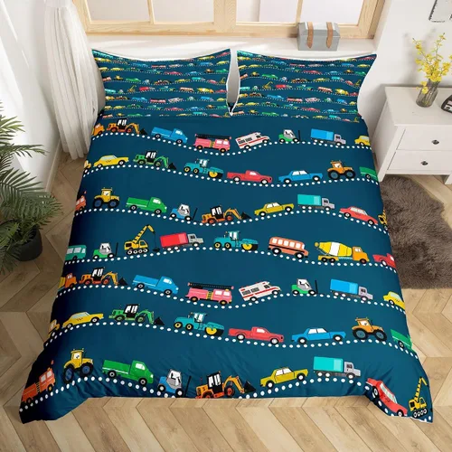 Miniatura 11 de Erosebridal Juego de ropa de cama de tractor de construcción para niños, niños, adolescentes, diseño de camiones y excavadoras, tamaño individual