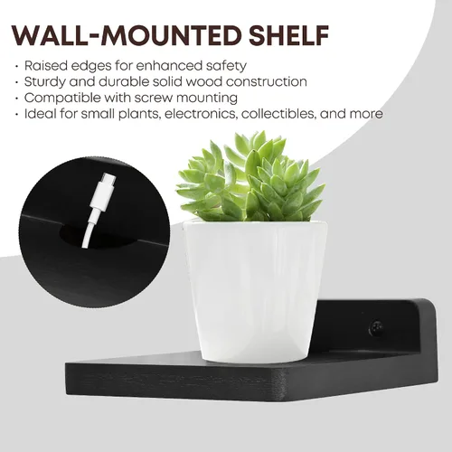 Miniatura 4 de Pequeño estante flotante para pared, juego de 2 estantes de pared de madera de 5 pulgadas, mini altavoces, monitor de bebé, cámaras, soporte de Negro