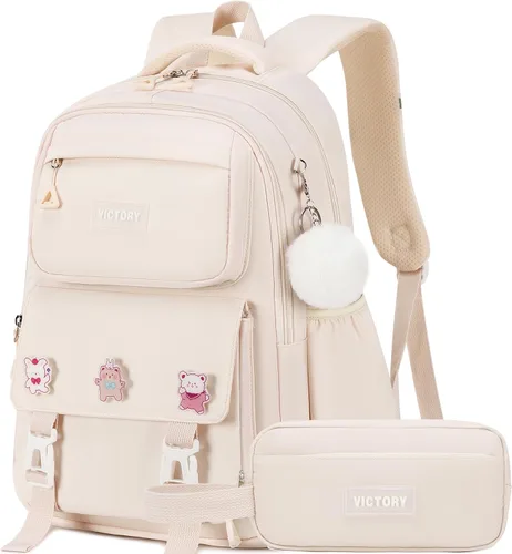 Miniatura 12 de AO ALI VICTORY Mochila para mujeres y niñas, conjunto con estuche para lápices de 15.6 pulgadas, mochila escolar para computadora portátil, mochila