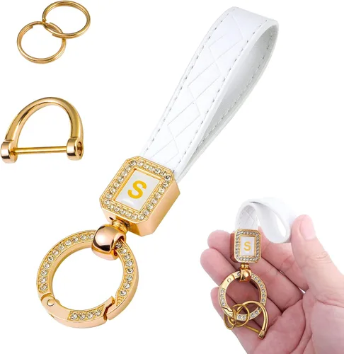 Miniatura 8 de Llavero de cuero brillante para automóvil, llavero universal para hombres y mujeres, anillo en D antipérdida, Negro -, Negro