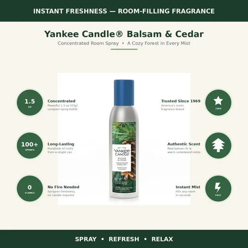 Miniatura 5 de Yankee Candle Ambientador concentrado para habitación, fragancia instantánea para el hogar, espray eliminador de olores, bálsamo y cedro