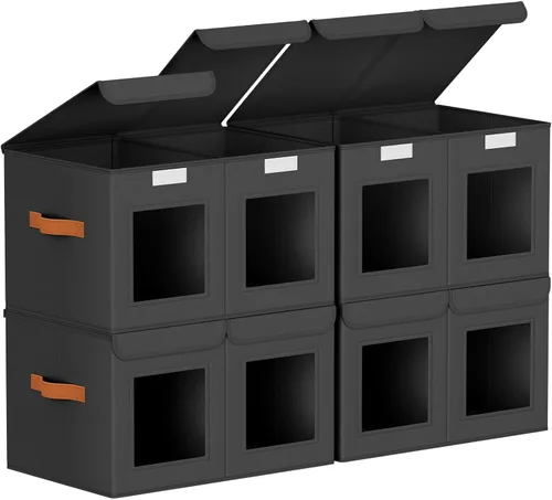 Miniatura 9 de Homsorout Contenedores grandes de almacenamiento para armario, organizador de ropa plegable dividido con tapas y doble ventana, contenedores Beige