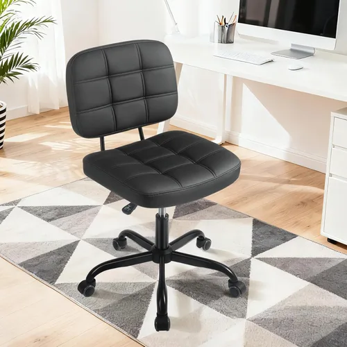 Silla de escritorio de oficina en casa sin brazos – Pequeñas sillas giratorias de escritorio de oficina con ruedas – Silla de computadora de piel