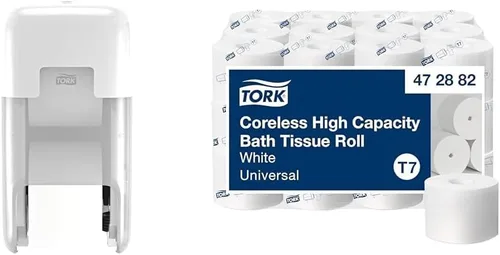 Miniatura 13 de Tork Rollo de papel higiénico de alta capacidad sin núcleo, blanco, T7, universal, 2 capas, 36 x 1100 hojas, 472882