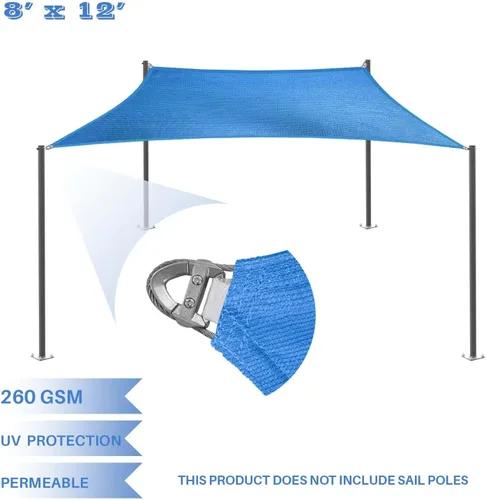 Miniatura 2 de E&K Sunrise - Toldo rectangular de 8 x 12 pies con un anillo, alambre de acero, bloqueo UV, para pérgola, patio, jardín, terraza al aire libre (azul)