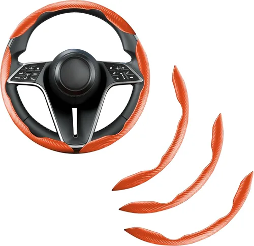 Miniatura 14 de Funda de volante de fibra de carbono, juego de 2 piezas con diseño de mariposa segmentado de agarre antideslizante y cómodo, fácil instalación