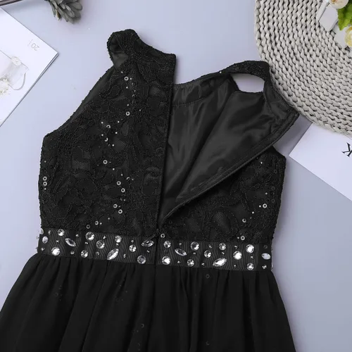Miniatura 7 de Daenrui Vestido largo de encaje floral para niñas y niñas, con cuello halter, para baile de boda, fiesta de baile