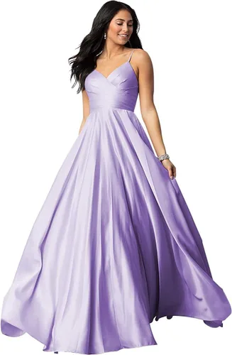 TIRAS Vestidos de fiesta con cuello en V para mujer, vestido largo de fiesta de satén fruncido, vestido de noche con bolsillos CM139