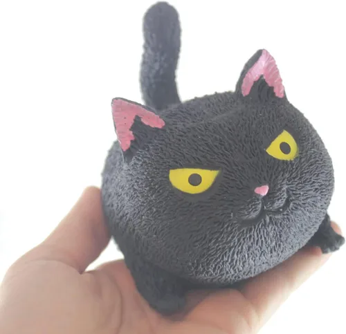 1 Black Angry Cat Soft Fluff Doh - Pelotas de estrés rellenas para apretar, sensorial, estrés, juguete antiestrés súper suave (1 gato negro)