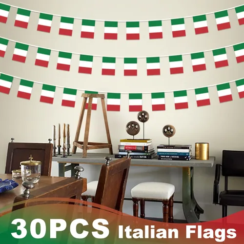 Miniatura 6 de Bandera de cuerda de Italia, pequeña mini bandera de escarapela italiana, decoración nacional del país para escuela, fiesta, eventos deportivos