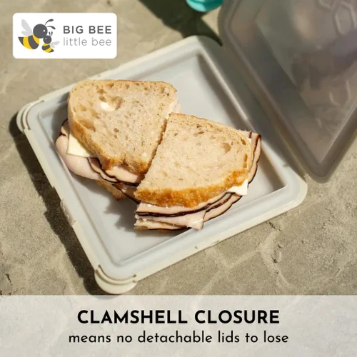 Miniatura 4 de Big Bee, Little Bee - SoftShell Contenedor de silicona reutilizable para almacenamiento de alimentos con tapa de concha conectada, fácil de limpiar