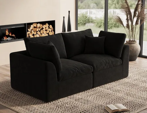 Miniatura 8 de ohllob Sofás seccionales Cloud de 110 pulgadas para sala de estar, sofá deshuesado en forma de L con otomana, sofá modular de 3 plazas, color negro