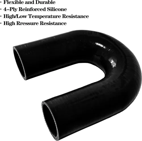 Miniatura 5 de Manguera de acoplamiento de silicona con forma de curva en U de 180 grados, 1.75 pulgadas de diámetro interior (45mm), tubo de codo de silicona Negro