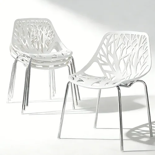 Miniatura 11 de Karl home Juego de 4 sillas de comedor negras modernas, sillas apilables de plástico con 4 patas de metal cromado para comedor, sala de estar, sala