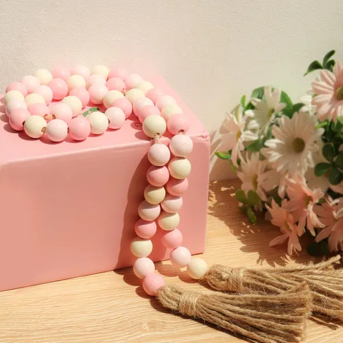 Miniatura 2 de Meplait Guirnalda de Cuentas de Madera, 39 pulgadas Cuentas de Estilo Granja con Borlas Cuentas Boho para Bandeja de Niveles Cuentas Decorativas