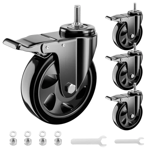 Miniatura 14 de Ruedas de Vástago de 3 Pulgadas, Juego de 4 Ruedas de Vástago Roscadas de Alta Resistencia, Ruedas Giratorias con Vástago UNC 3/8"-16 x 1, Rodillos