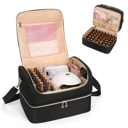Miniatura 18 de CUBETASTIC Organizador de esmalte de uñas, estuche portátil de almacenamiento de esmalte de uñas con capacidad para 45 frascos de esmalte de uñas