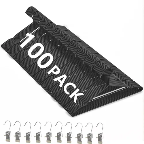 Miniatura 8 de Paquete de 100 perchas de alambre de metal + 10 pinzas para ropa, perchas de alambre de 16.5 pulgadas para camisas de talla estándar, trajes