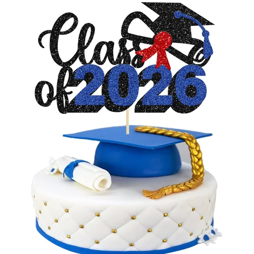 Miniatura 18 de Gyufise 1 decoración de pastel de graduación azul 2024 de felicitaciones para tartas de graduación 2024, decoración de pastel con purpurina