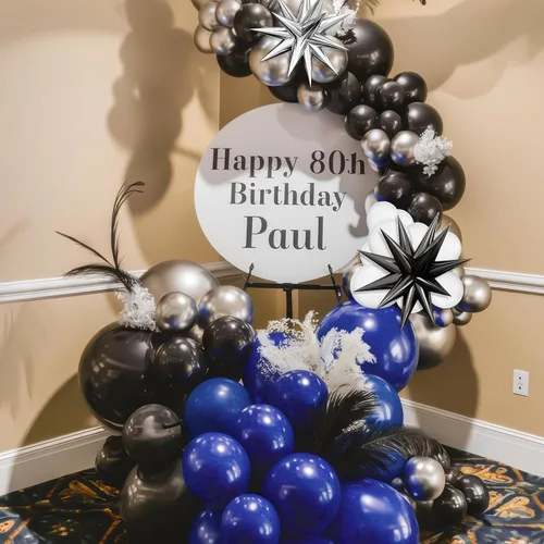 Miniatura 6 de Kit de arco de globos azul marino y negro, guirnalda de globos con globos de papel de aluminio metálico plateado blanco oscuro globos de látex