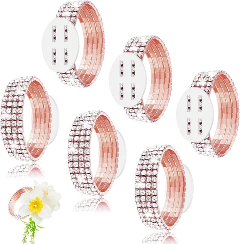 Miniatura 8 de Junkin 6 pulseras de ramillete con diamantes de imitación, elásticas, para decoración de bodas, bailes de graduación, aniversario (plateado)