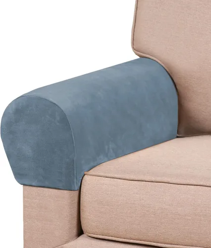 Miniatura 13 de PrinceDeco 4 Pack Thick Velvet Stretch Armrest Covers for Chairs and Sofas - Non Slip, Brown