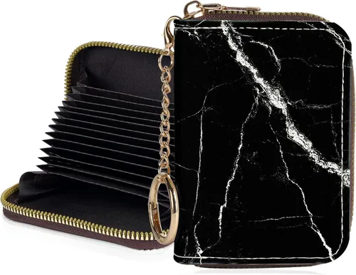Miniatura 7 de Tarjetero de crédito para mujer, pequeña cartera RFID con cierre de llavero, bonita cartera de piel sintética, Huellas de patas en blanco y negro