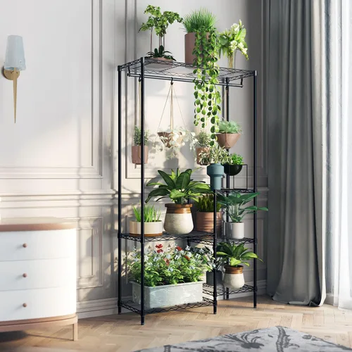 Miniatura 2 de Xiofio Soportes para plantas para interiores y exteriores, soporte de metal resistente para plantas, estante grande para plantas, estantes