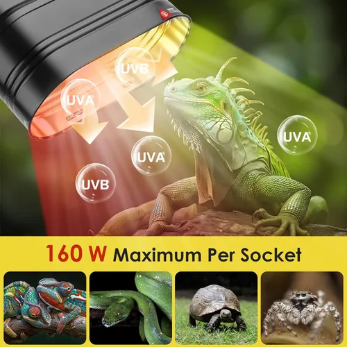 Miniatura 4 de MIXJOY Lámpara de reptil doble, máximo 160 W cada lámpara de calor con interruptores separados, se adapta a luz de reptil/lámpara de calor/luz UVB
