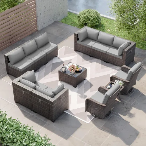 Miniatura 90 de Kurapika juego de muebles de patio 4 piezas de mimbre al aire libre, sillas de ratán, juego informal con mesa de café, juego de bistró con mecedora