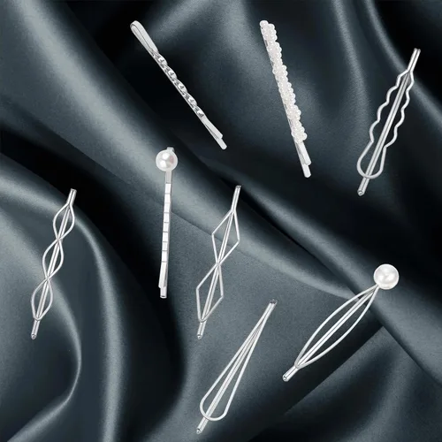 Miniatura 4 de BOYIVI 16 horquillas geométricas de metal para el cabello, elegantes pasadores de pelo de metal plateado para novia, pines adornados para mujeres