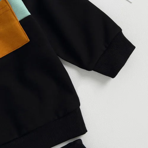 Miniatura 5 de kacubwyy Conjunto de ropa de manga larga con bolsillo y pantalones lisos, para otoño e invierno