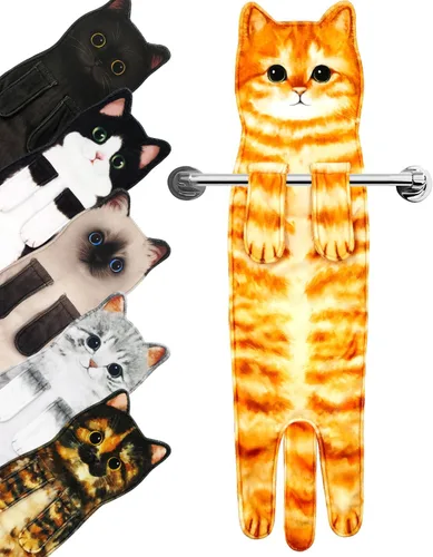 Miniatura 13 de PAT JUUMG - Toallas graciosas de mano con forma de gato para decoración de baño y cocina, toallas decorativas colgantes para la cara, súper