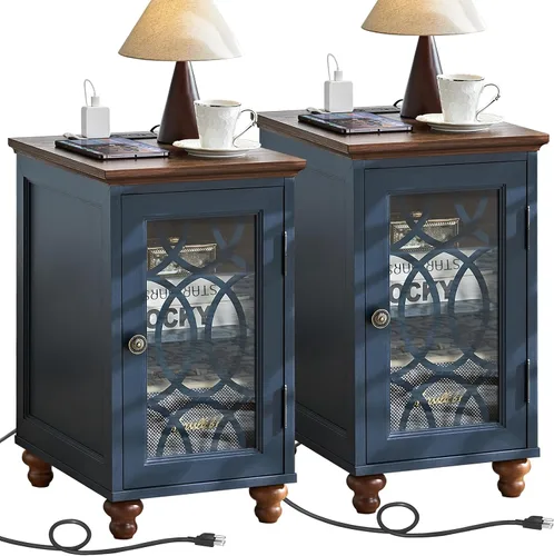 Miniatura 23 de Joaxswe Mesa auxiliar estrecha con puerta de cristal, mesita de noche de 18 x 14 pulgadas con estante ajustable, organizador de gabinete