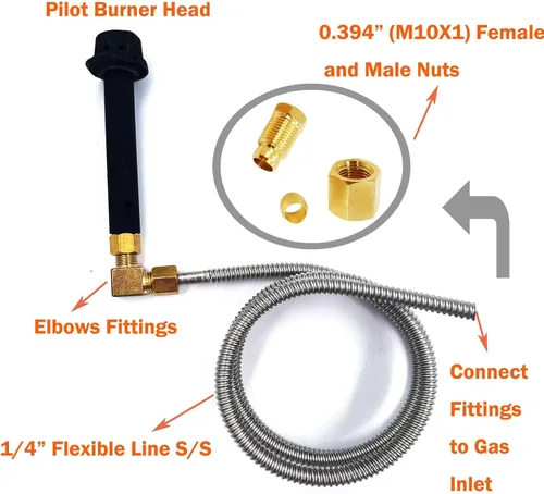 Miniatura 2 de MENSI Kit de seguridad para quemador de chorro de hierro fundido, quemador piloto, mini quemador pequeño, con manguera de línea de gas flexible