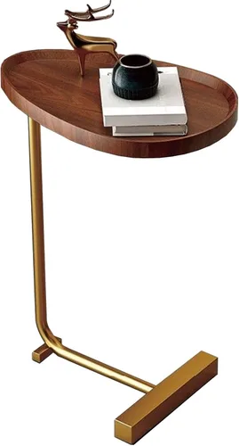 Miniatura 9 de Mesa auxiliar en forma de C, mesa auxiliar rústica para aperitivos, mesa redonda de 27.5 pulgadas de alto, mesa auxiliar que se desliza debajo