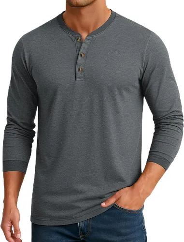 Miniatura 12 de Cotrasen Camisas Henley de Manga Larga para Hombre Camisetas de Algodón con 3 Botones Tops Casuales Básicos de Moda
