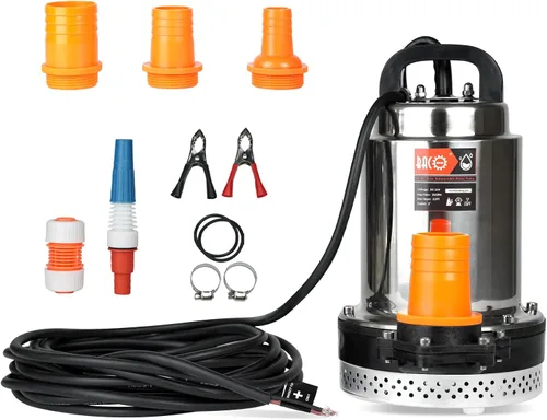 BACOENG DC 24V Bomba de agua solar, bomba de pozo sumergible 23 pies, elevación 24GPM para granja y rancho