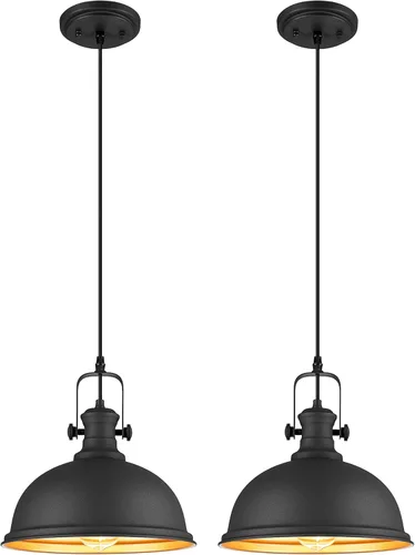 Miniatura 19 de Lámpara colgante moderna, juego de 2 lámparas colgantes, iluminación colgante negra para isla de cocina, AD-2151-1P2 Negro