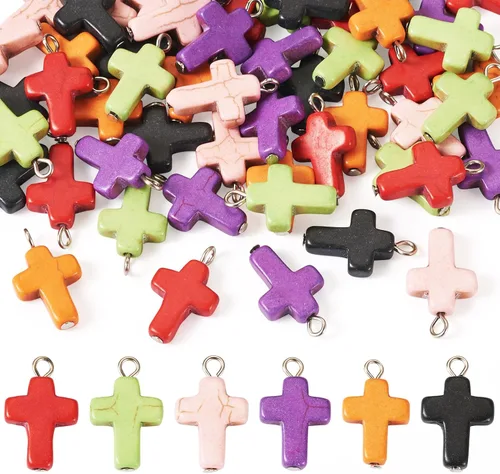 Miniatura 14 de Dijes de cruz para pulseras, colgantes de cruz de colores, dijes colgantes de cruz de religión para llavero de Pascua, manualidades, collares