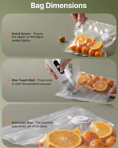 Miniatura 9 de FEPPO Sellador al vacío compacto para alimentos (máquina selladora al vacío + 3 recipientes + 10 bolsas reutilizables), potente sellador