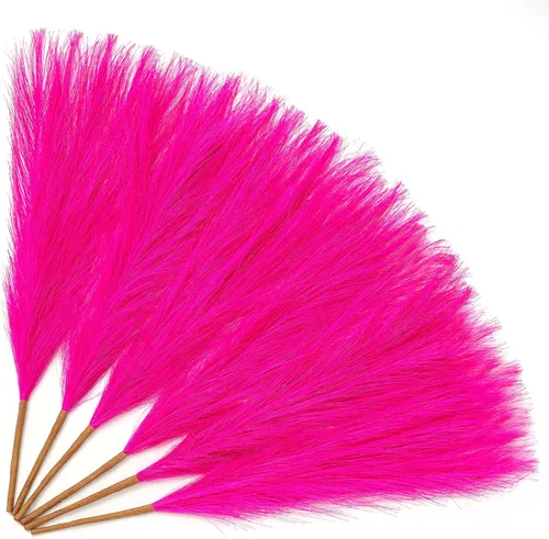 Miniatura 31 de Serwalin 12 piezas de hierba de Pampas rosa, decoración de hierba de Pampas falsa rosa de 17.7 pulgadas, hierba de Pampas artificial corta rosa Un