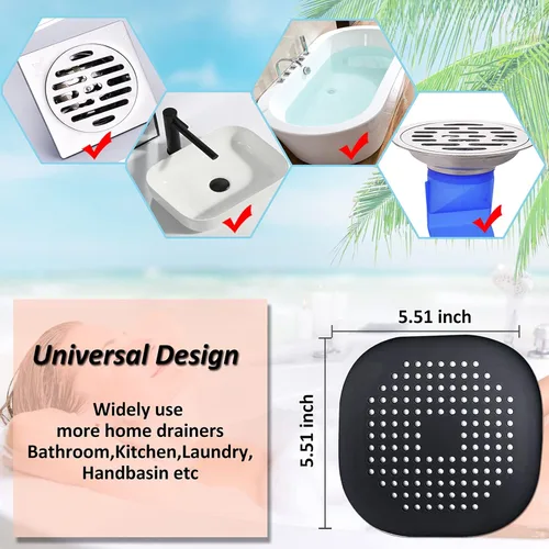 Miniatura 3 de Recolector de cabello cuadrado con ventosas para desagüe, tapón de silicona para ducha, fácil de instalar para baño, tina y cocina, 2