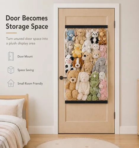 Miniatura 5 de Red de almacenamiento de animales de peluche, soporte elástico para juguetes de peluche, longitud de montaje en puerta/pared, organizador