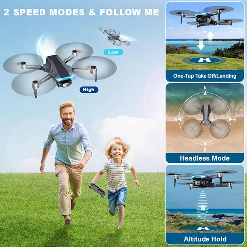 Miniatura 5 de Dron GPS con cámara, drones HD 2K para adultos, dron FPV plegable con GPS, retorno automático, seguimiento, vuelo circular, vuelo por puntos