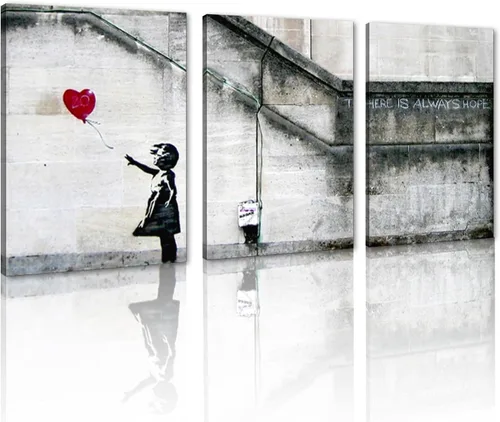 Miniatura 116 de 3 Piezas de Arte de Pared Banksy en Lienzo, Póster de Graffiti, Decoración de Pared con Citas Inspiradoras, Nunca Te Rindas, Obras de Arte para Sala