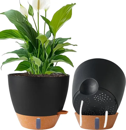 Miniatura 21 de Paquete de 2 macetas de 8 pulgadas para plantas de interior, macetas de plástico con orificios de drenaje, indicador de nivel de agua y depósito