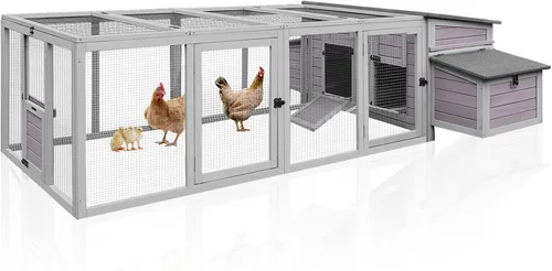 Miniatura 16 de Gallinero grande de metal con cubierta impermeable, jaula para aves de corral para caminar al aire libre con perca de gallo, corralito