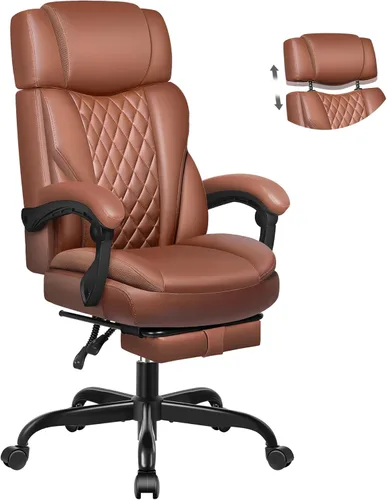 Miniatura 11 de Silla de oficina ejecutiva de cuero, silla de oficina grande y alta con reposapiés, sillas de escritorio de oficina en casa, silla de escritorio
